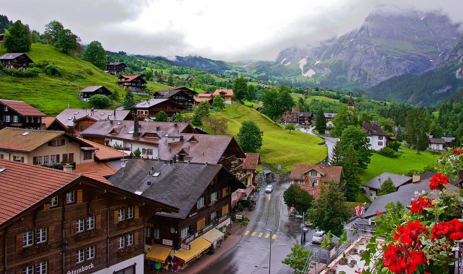 Download Switzerland Landscape Mountain House Man Made Village HD Wallpaper