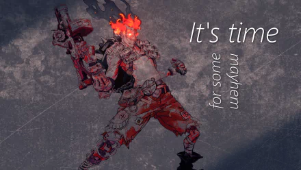 HD PC desktop wallpaper featuring Junkrat from Overwatch with the text It's time for some mayhem in a dynamic video game artwork style.