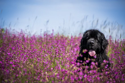 muzzle purple flower flower meadow dog Animal newfoundland HD Desktop Wallpaper | Background Image