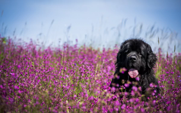muzzle purple flower flower meadow dog Animal newfoundland HD Desktop Wallpaper | Background Image