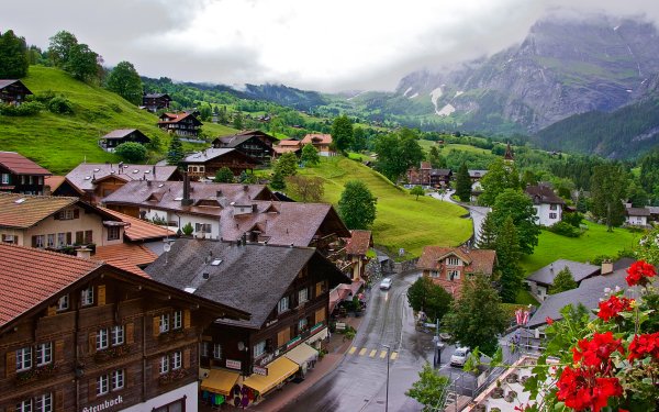 Man Made Village House Mountain Landscape Switzerland HD Wallpaper | Background Image