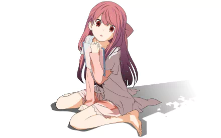 Anime character Rin from Shelter sits on the ground, holding a blanket. The HD image serves as a desktop wallpaper and background.