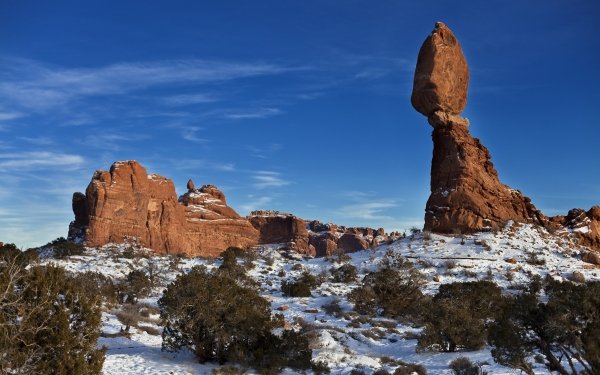 Nature Arches National Park National Park Snow Sandstone Winter Desert Utah USA Landscape HD Wallpaper | Background Image