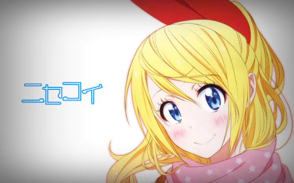 HD PC desktop wallpaper featuring Chitoge Kirisaki from the anime Nisekoi with her signature blonde hair, blue eyes, and red ribbon.