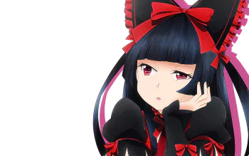Rory Mercury from the anime Gate (2015) poses thoughtfully, adorned with striking black and red attire, creating an engaging HD desktop wallpaper and background.