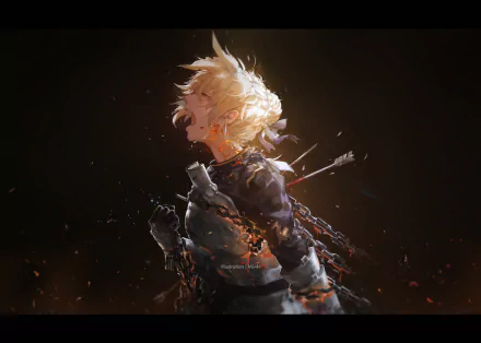 HD desktop wallpaper featuring Saber Alter from Fate/Grand Order anime. The character is depicted in a dynamic pose with glowing effects, creating a striking and powerful image.
