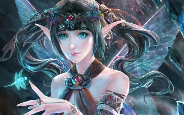 Fantasy Elf Fairy Wings Blue Eyes Pointed Ears HD Wallpaper | Background Image