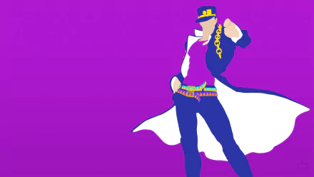 Minimalist HD PC desktop wallpaper featuring Jotaro Kujo from JoJo's Bizarre Adventure: Stardust Crusaders in his iconic hat and coat against a vibrant purple background.