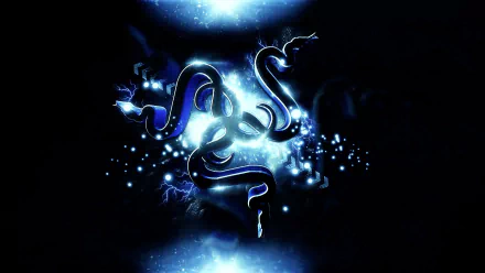HD PC desktop wallpaper featuring a glowing, electric blue Razer logo set against a dark, tech-inspired background highlighting computer technology.