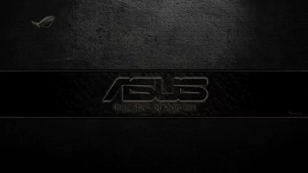 HD PC desktop wallpaper featuring a dark textured background with the ASUS Republic of Gamers logo and branding, emphasizing technology and gaming aesthetics.