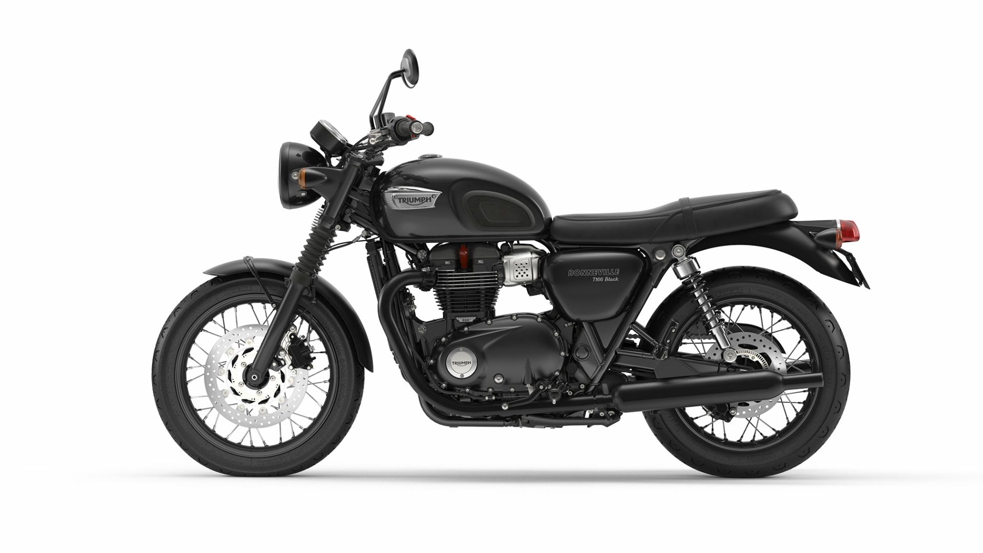 HD PC desktop wallpaper and background showing a black Triumph Bonneville T100 vehicle — classic Triumph Bonneville side profile on a clean white backdrop.