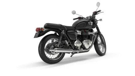 HD PC desktop wallpaper of a black Triumph Bonneville T100 motorcycle on white background — classic Triumph Bonneville vehicle shown from rear-three-quarter view.