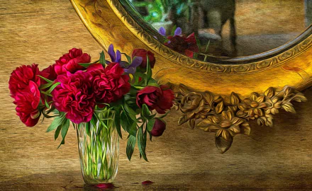 red flower mirror vase flower artistic painting HD Desktop Wallpaper | Background Image