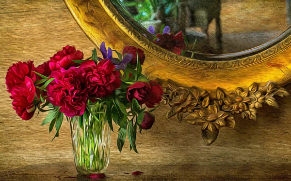 red flower mirror vase flower artistic painting HD Desktop Wallpaper | Background Image
