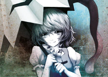 HD PC desktop wallpaper featuring Kogasa Tatara from the Touhou anime series, showcasing a monochrome and textured artistic style.