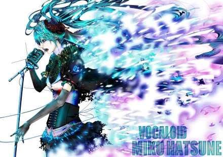 Vibrant 4K Ultra HD anime wallpaper featuring Hatsune Miku, the iconic Vocaloid, singing passionately with dynamic, colorful motion effects.