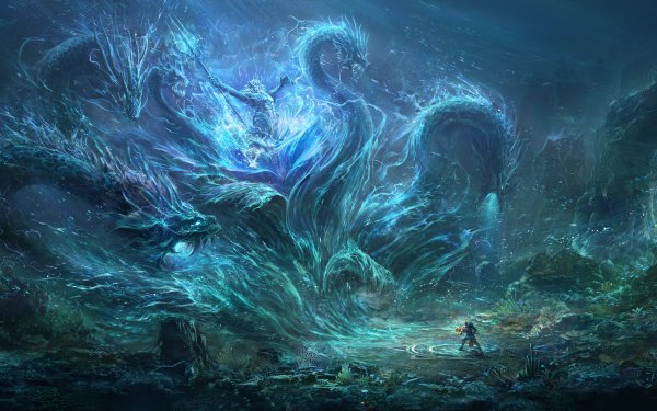Fantasy Gods Sea Monster Hydra Poseidon HD Wallpaper | Background Image