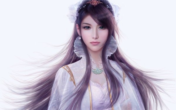 Fantasy Women Purple Hair Long Hair Brunette Oriental Asian HD Wallpaper | Background Image