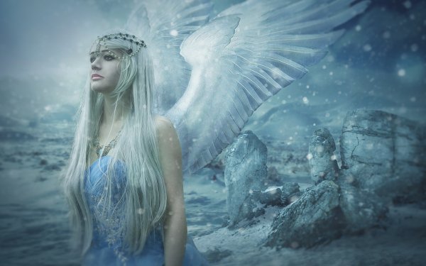 Fantasy Angel Winter Snow White Hair Long Hair HD Wallpaper | Background Image