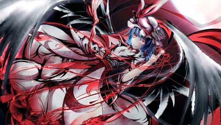 HD wallpaper featuring Remilia Scarlet from the anime Touhou, showcasing her dynamic pose with striking red elements against a dark background.