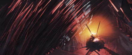 4K Ultra HD PC desktop wallpaper featuring a dark, atmospheric scene from the video game Dishonored 2 with sharp, abstract shapes and an intense glowing light.