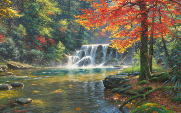 Earth Waterfall Waterfalls Forest Fall Tree Foliage HD Wallpaper | Background Image