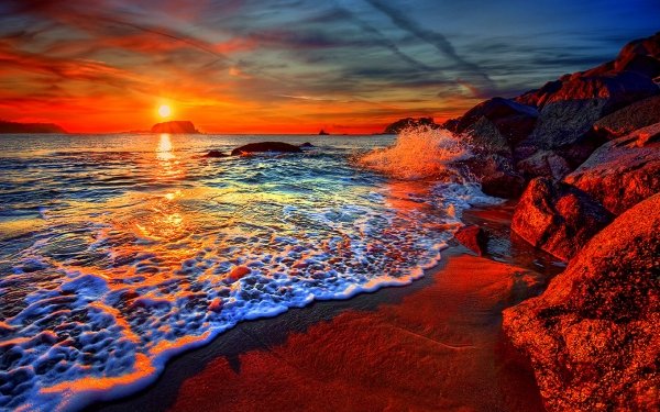 Earth Sunset Beach Coast Ocean Sea Horizon HD Wallpaper | Background Image