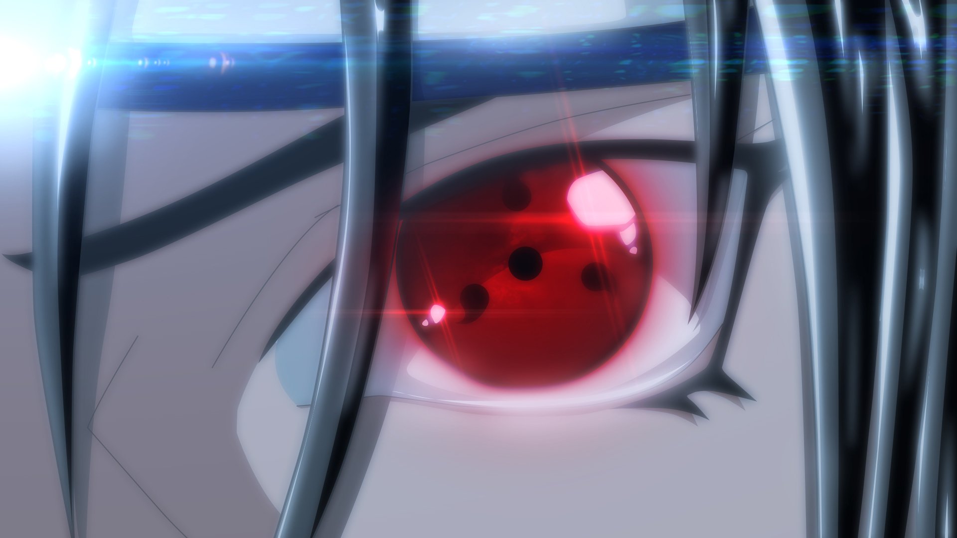 Close-up of Itachi Uchiha’s red Sharingan eye from the anime Naruto. This HD desktop wallpaper and background image highlights the intense detail of his powerful gaze.