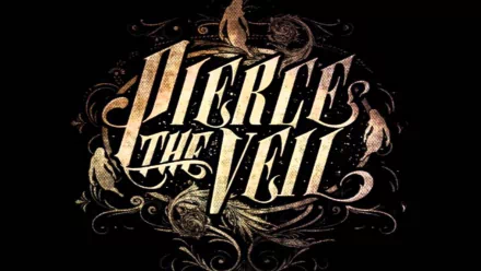 HD desktop wallpaper featuring the ornate logo of Pierce the Veil set against a dark background with floral designs.