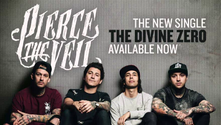 HD desktop wallpaper featuring the band Pierce the Veil with text about their new single, The Divine Zero.