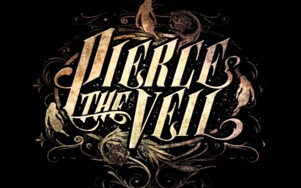 HD desktop wallpaper featuring the ornate logo of Pierce the Veil set against a dark background with floral designs.