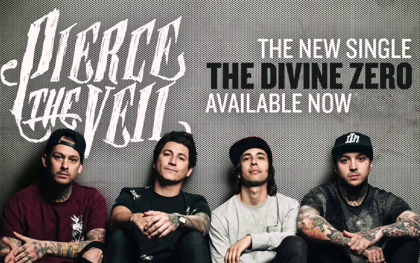 HD desktop wallpaper featuring the band Pierce the Veil with text about their new single, The Divine Zero.