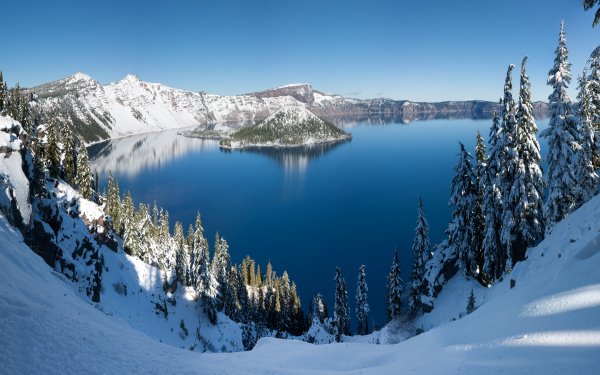 Earth Crater Lake Winter Lake Oregon Snow Mountain HD Wallpaper | Background Image