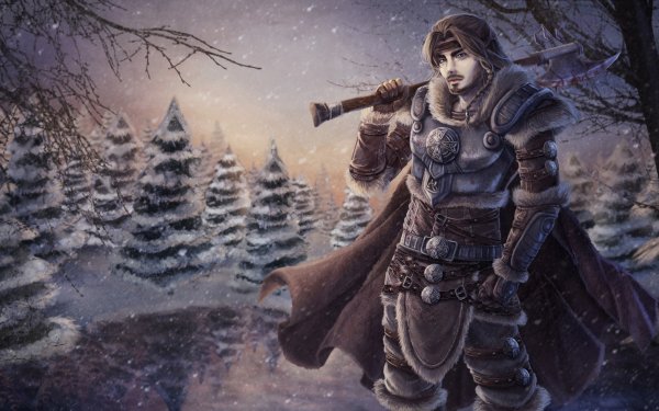Fantasy Warrior Snowfall Winter Axe HD Wallpaper | Background Image
