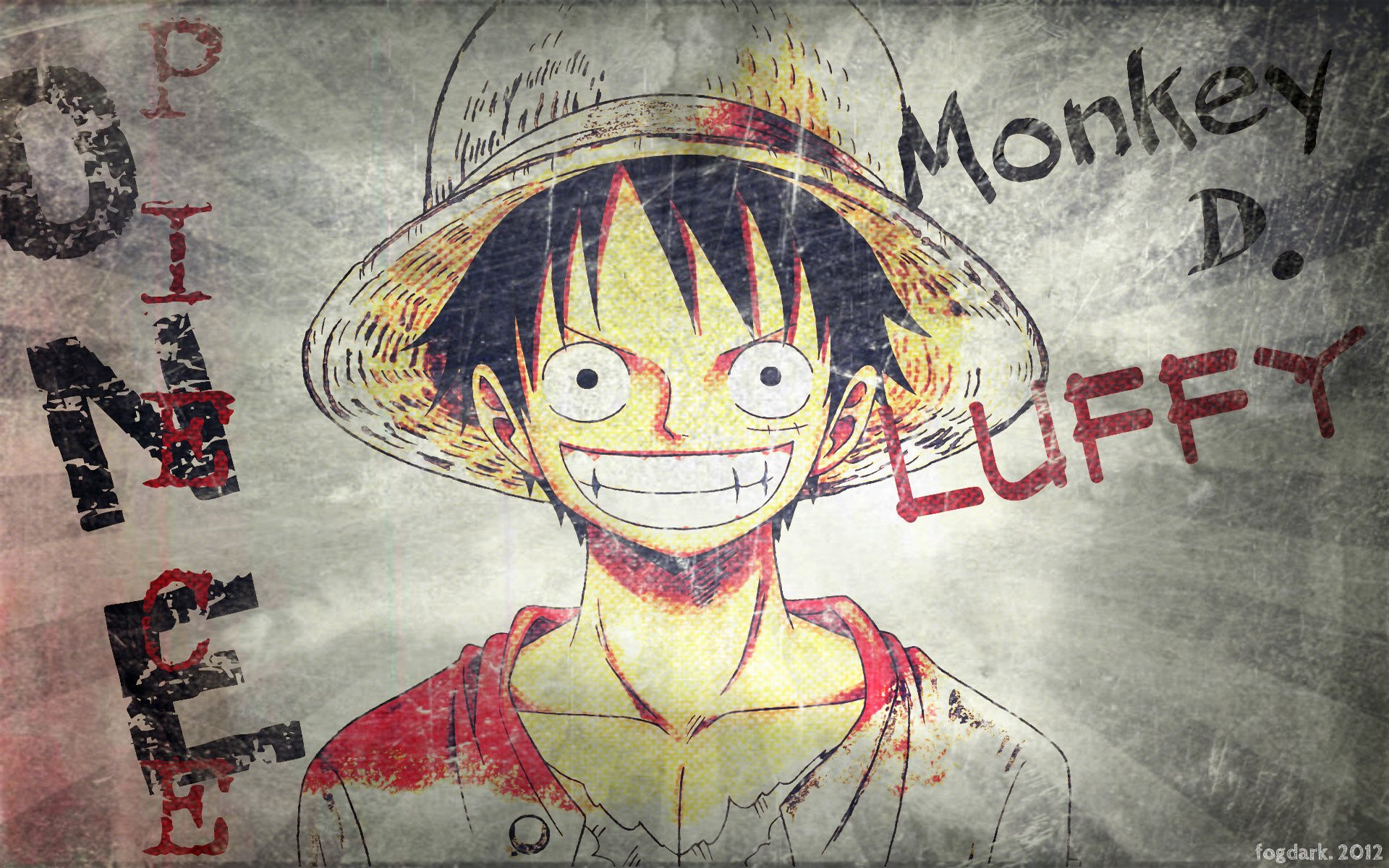 HD desktop wallpaper featuring Monkey D. Luffy from the anime One Piece, showcasing his iconic smile and straw hat with a textured background.