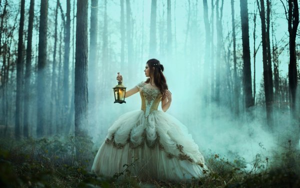Women Cosplay Forest Lantern White Dress Smoke HD Wallpaper | Background Image