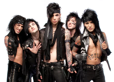 HD wallpaper of Black Veil Brides, a hard rock and heavy metal band, posing against a white background.