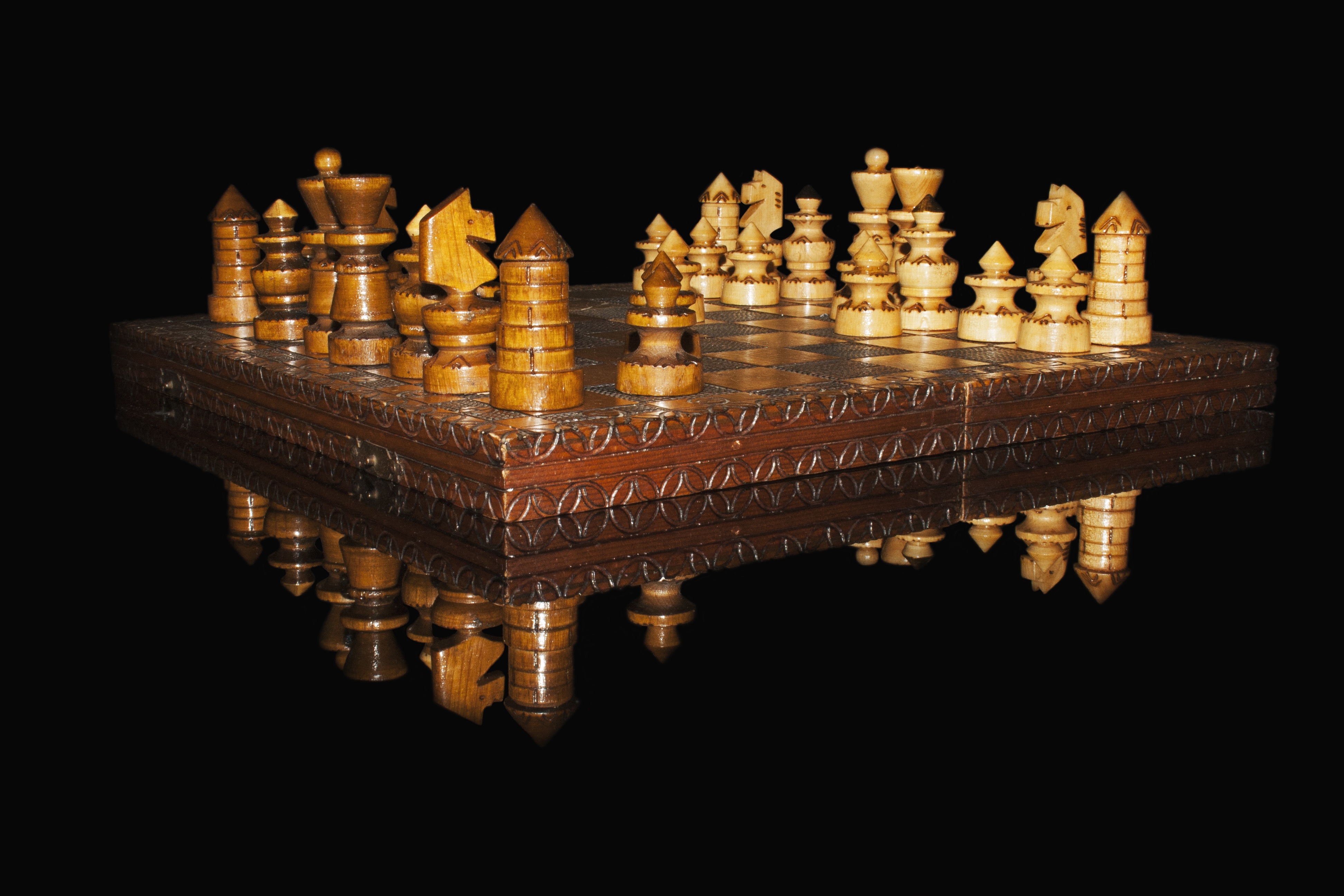 Carved Wooden Chess Set by Waldemar Bajda