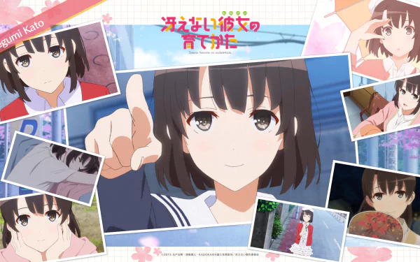 HD desktop wallpaper featuring character Megumi Kato from the anime Saekano: How to Raise a Boring Girlfriend, showcasing various close-up scenes of her.