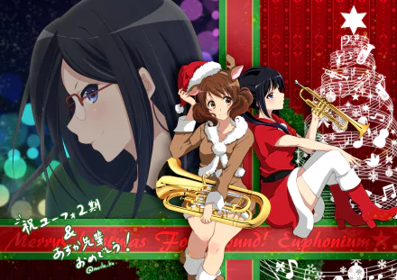 Reina Kousaka Asuka Tanaka Kumiko Oumae holiday Christmas Anime Sound! Euphonium anime christmas HD Desktop Wallpaper | Background Image