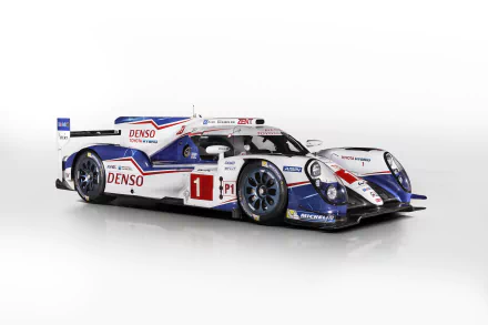 Toyota TS040 Hybrid race car in white, red and blue livery on a clean white background — 4K Ultra HD PC desktop wallpaper of a high-performance racing vehicle.