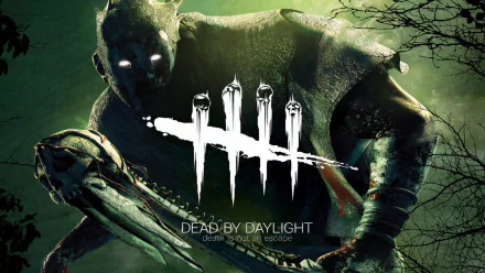 HD Dead by Daylight desktop wallpaper featuring a menacing character shrouded in green light, with the game's logo and iconic scratch marks.