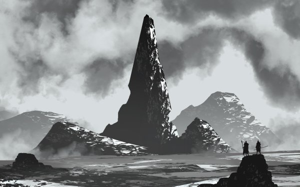 Fantasy Landscape Mountain Monochrome Warrior HD Wallpaper | Background Image