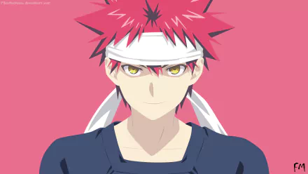 HD PC desktop wallpaper featuring Sōma Yukihira from the anime Food Wars: Shokugeki no Soma, set against a solid pink background.