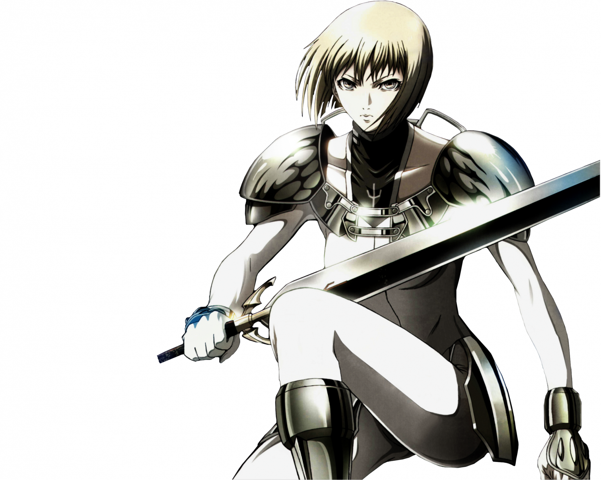 Anime-style character from Claymore wielding a large sword, featured in an HD PC desktop wallpaper and background.
