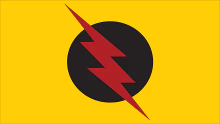 HD desktop wallpaper featuring the Reverse-Flash logo: a red lightning bolt through a black circle on a yellow background.