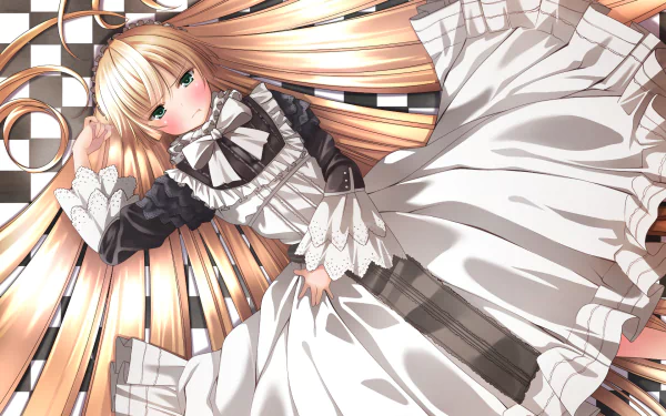 HD PC desktop wallpaper featuring an anime character from Gosick with long blonde hair and a detailed Victorian-style black and white dress.