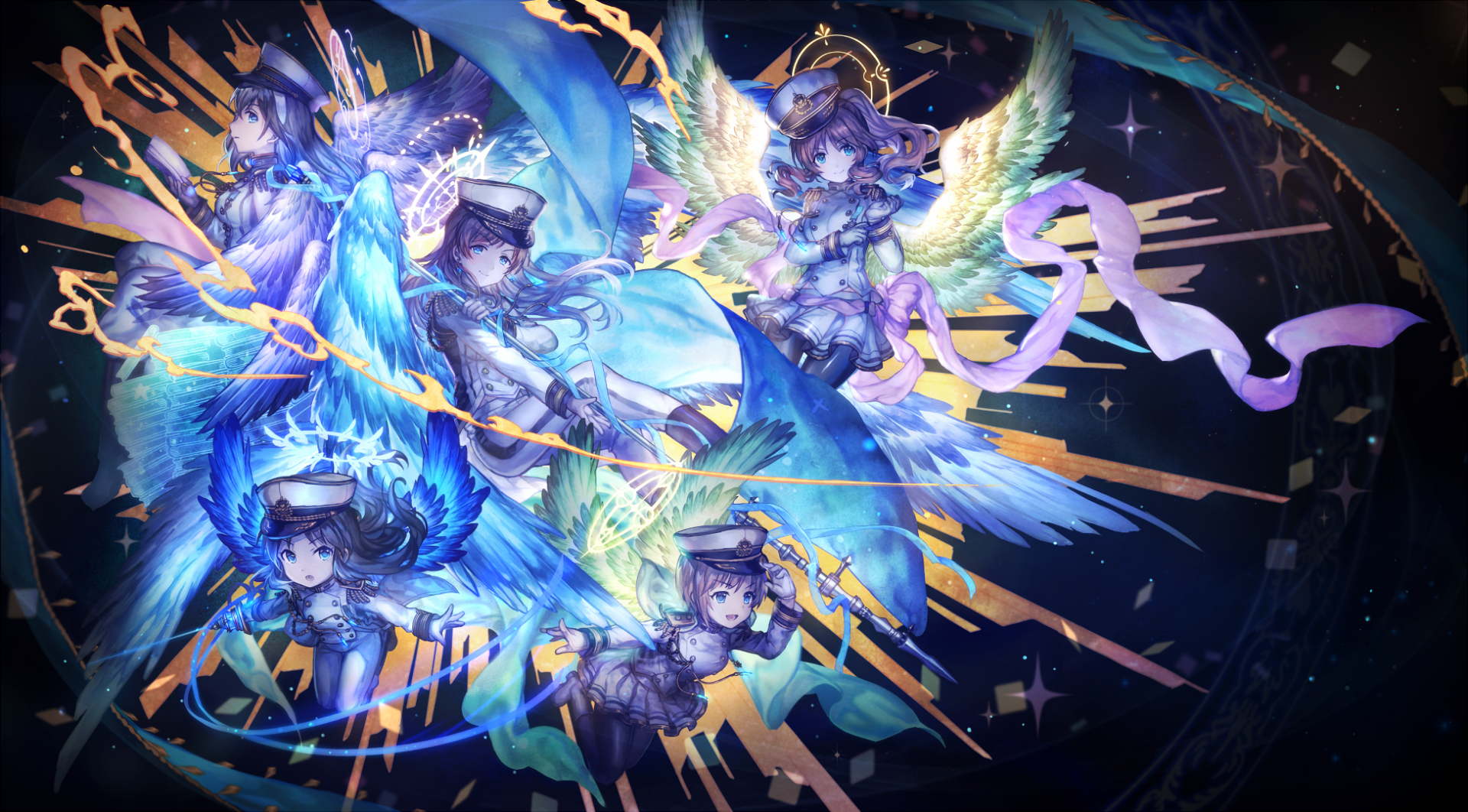 HD PC desktop wallpaper featuring anime characters from The iDOLM@STER Cinderella Girls, showcasing vibrant colors and dynamic, ethereal designs.