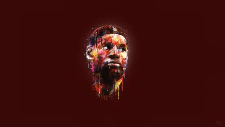 HD desktop wallpaper featuring a stylized digital art portrait of a basketball player against a dark red background.