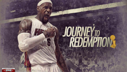 HD wallpaper featuring an intense moment with basketball player in action, overlaid with the words JOURNEY TO REDEMPTION.